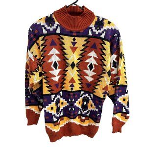 Vintage MCII Southwest Style Geometric Pattern Mock Neck Sweater Sz Medium